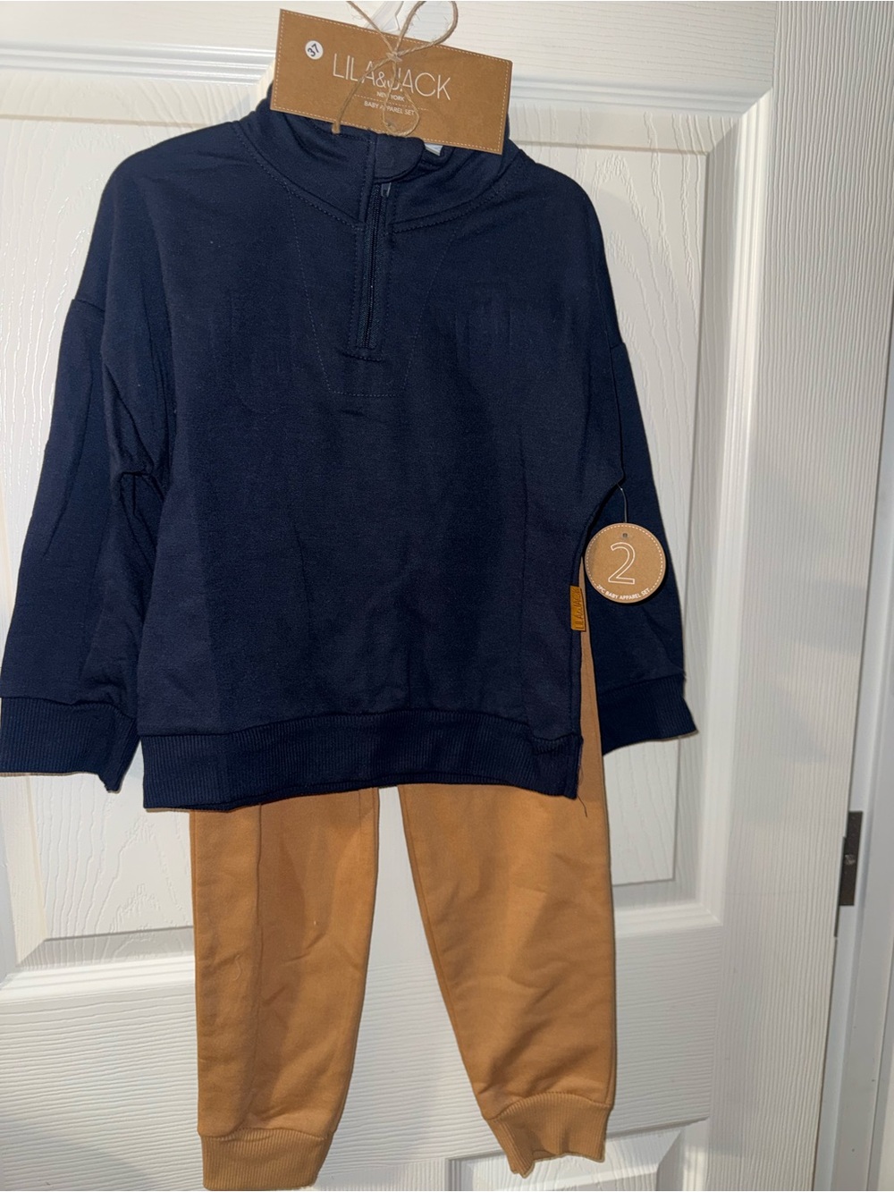 Lil & Jack Kids Navy Pullover and Tan Jogger Set
